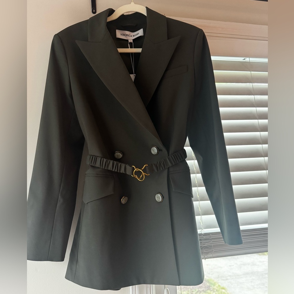 Veronica Beard Olive Green Double-Breasted Blazer with Gold Accent - Picture 5 of 7